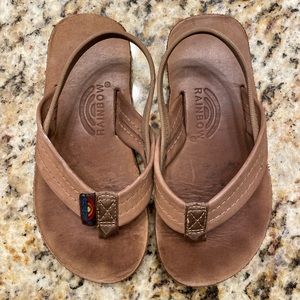Rainbow Brown Leather Flip Flops, Toddler Size 9-10
